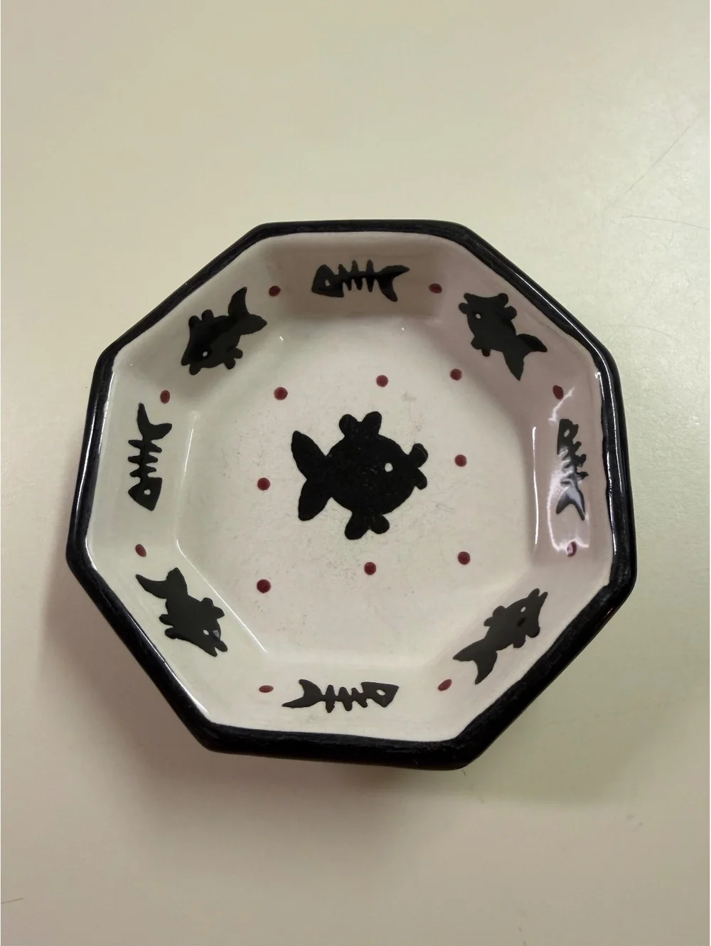 Octagonal Ceramic Bowl with Fish and Fishbone Design